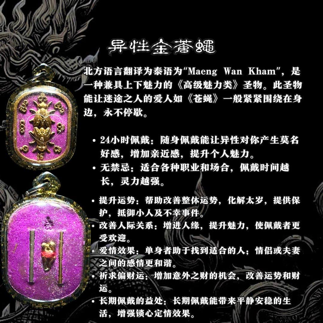ARCHAN PHOR阿赞杨柏MAENG WAN KHAM异性金苍蝇
 | Jin Thai Fo Pai
