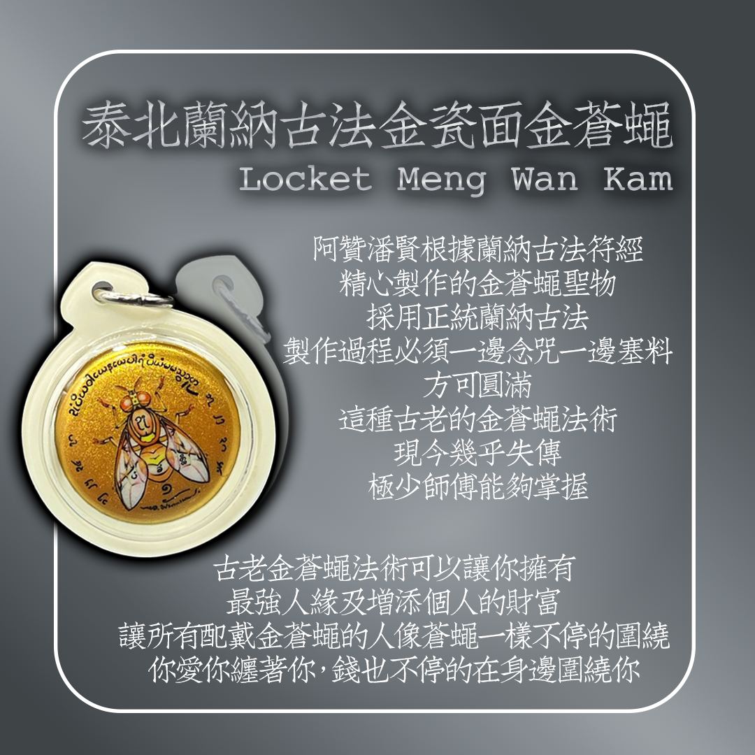 阿赞潘贤 第一期瓷面金苍蝇圣物【大模金底 纯金符管 2.8cm】
 | Jin Thai Fo Pai