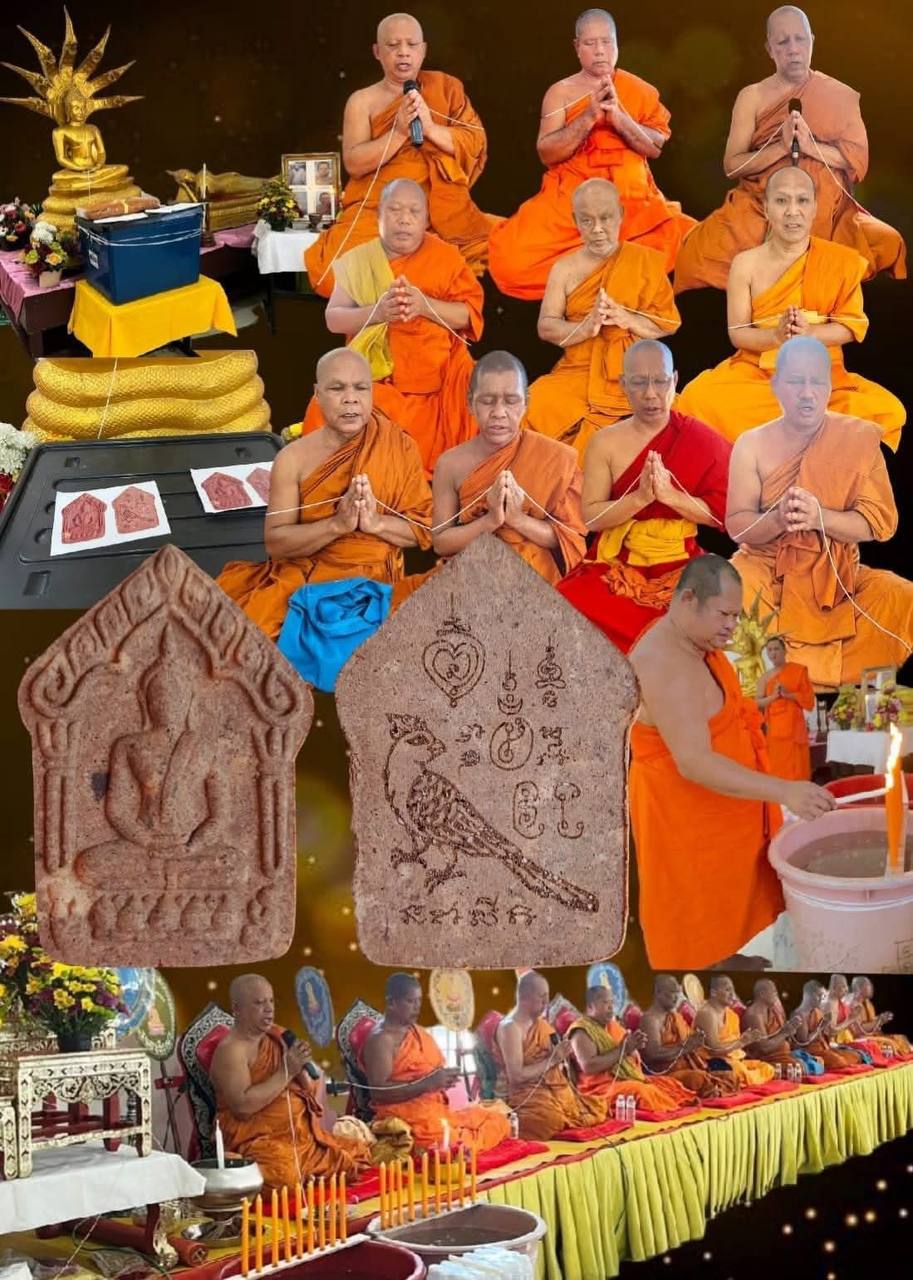 Phra Khun Paen Ner Phong Wahn
Lang Yant Nok Salika Leaw Lang
草药粉料 坤平佛牌 后金舌鸟回头经咒 | Jin Thai Fo Pai