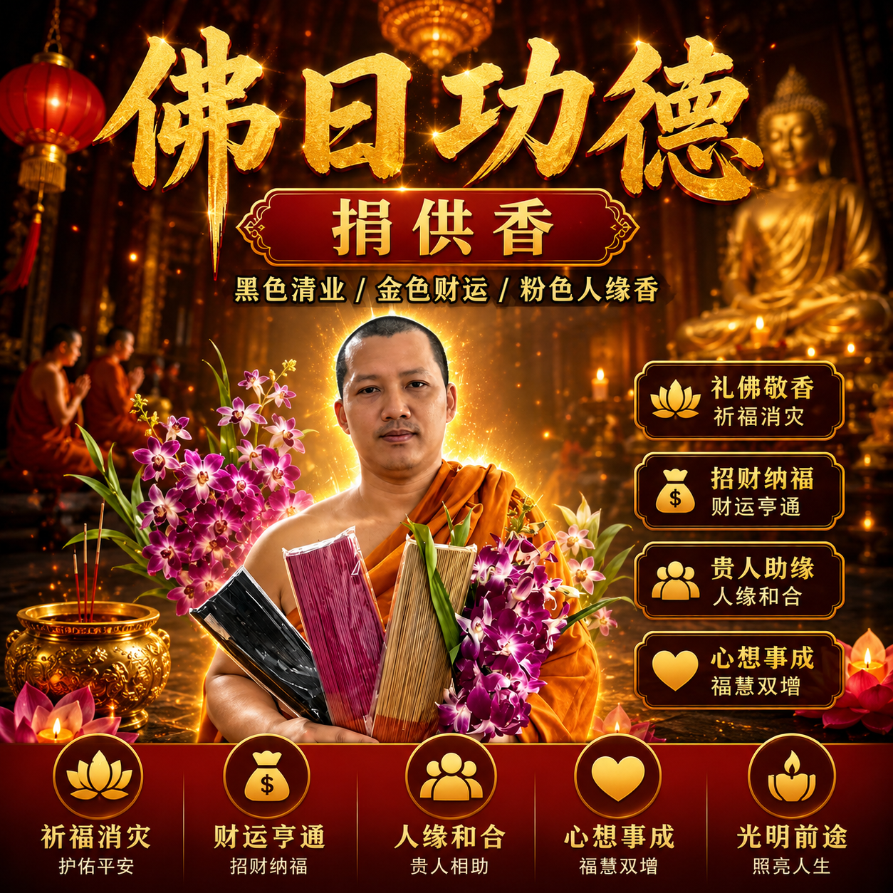 Jin Thai Fo Pai - 泰国佛日捐供香火三种/1份