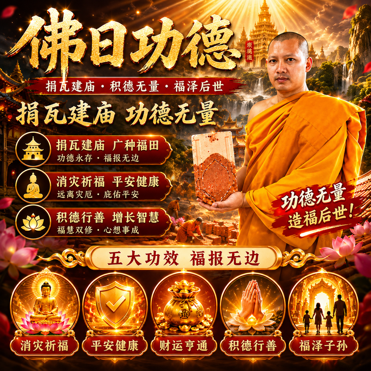 Jin Thai Fo Pai - 泰国佛日捐瓦片/1片