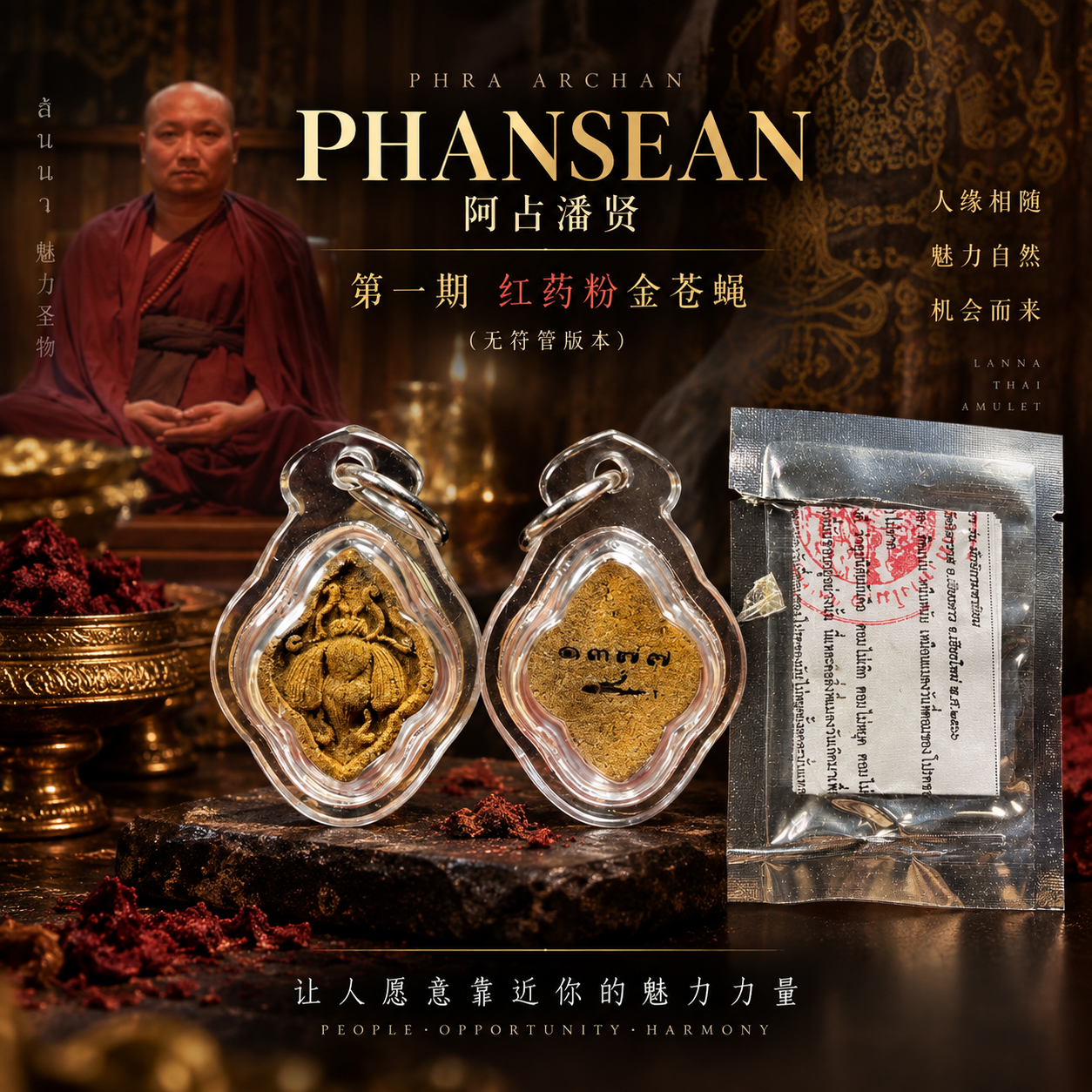 Jin Thai Fo Pai - PHRA ARCHAN PHANSEAN阿占潘贤第一期红药粉金苍蝇（无符管版本）
