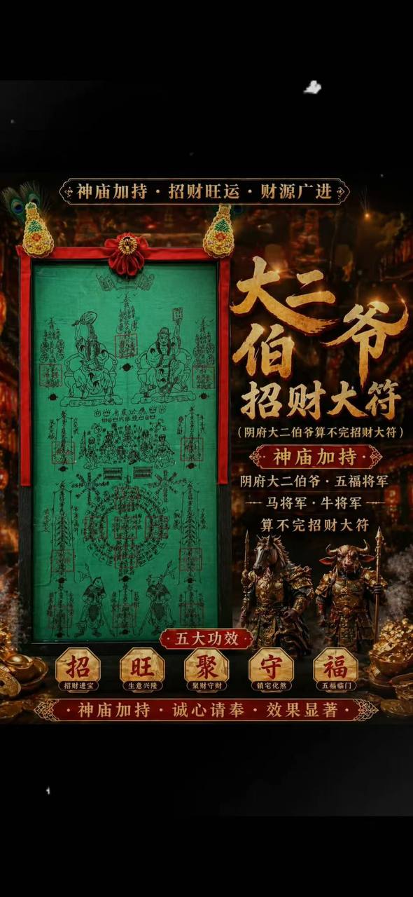 量身定制｜阴府大二伯爷｜算不完招财符 · 34寸巨幅手绘定制大符 | Jin Thai Fo Pai