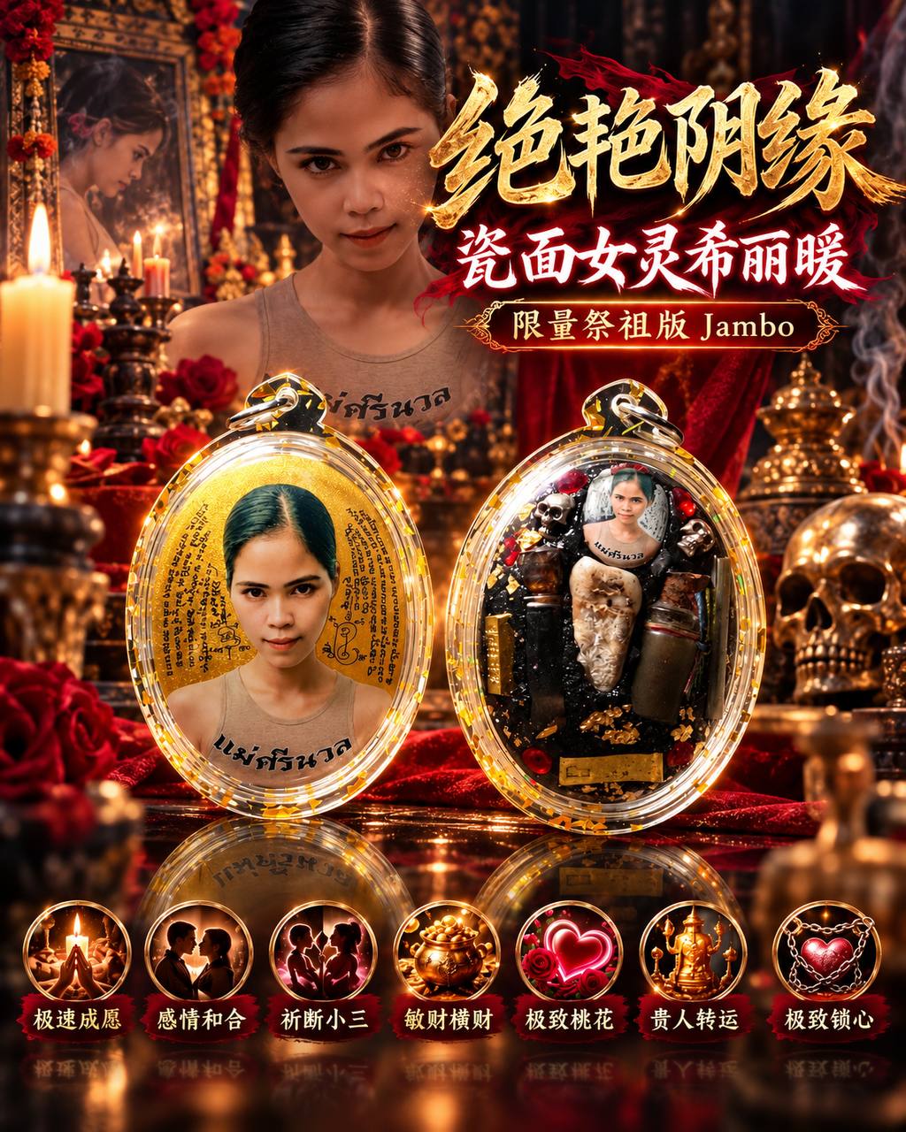 Jin Thai Fo Pai - 阿赞BIG｜瓷面女灵希丽暖 Srinuan｜Jambo限量祭祖版｜五师联合加持｜传统女灵法门