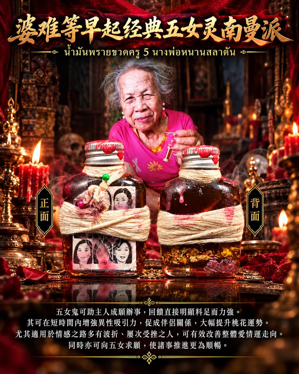 婆难剎拉等 Por Nan Salatan｜早期经典五女灵南曼派｜5 Nang Nam Man Phrai｜原装绑线·红色封蜡·五女图像 | Jin Thai Fo Pai