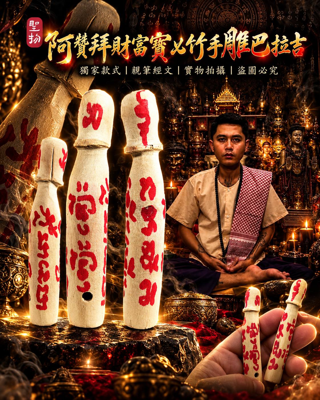 Jin Thai Fo Pai - 阿赞拜 ARCHAN BOY｜财富实心竹巴拉吉｜特殊满心竹·手工雕刻·师傅亲笔经文｜招财生意·人缘桃花·贵人护身