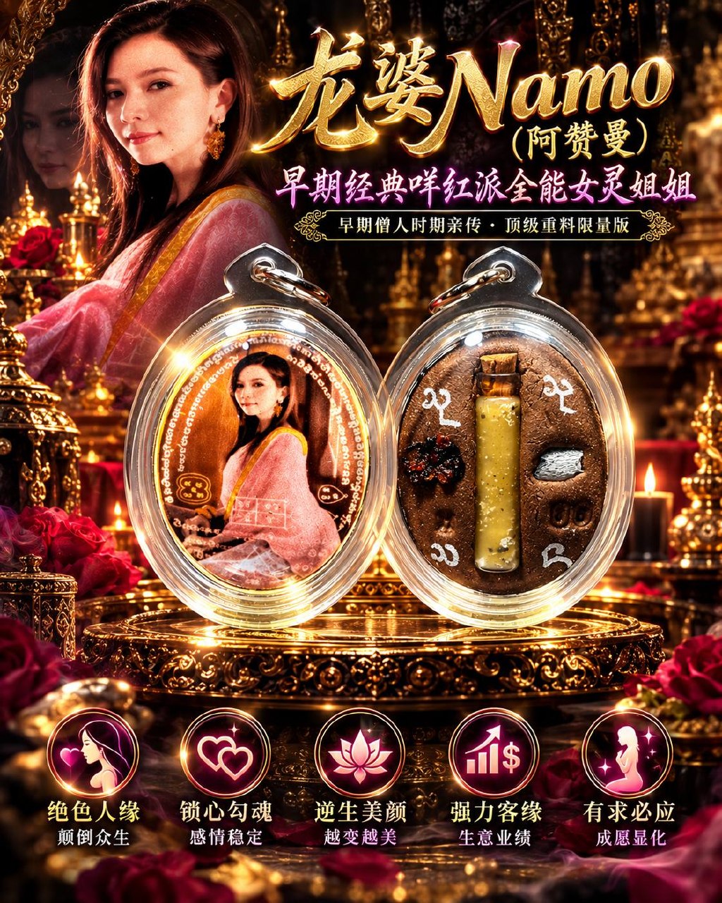 龙婆Namo（阿赞曼）｜早期咩红派全能女灵姐姐 MAE HONG PRAI｜僧人时期·传统重料特别版·人缘符管｜人缘桃花·招财客缘·感情和合 | Jin Thai Fo Pai